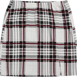 Women's Plus Split Hem Tartan Plaid Above Knee Bodycon Skinny Skirt